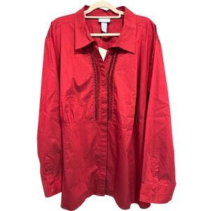 Liz & Me Red Pintuck Pleated Button Down Shirt‎ Plus Size 5X 34/36W New